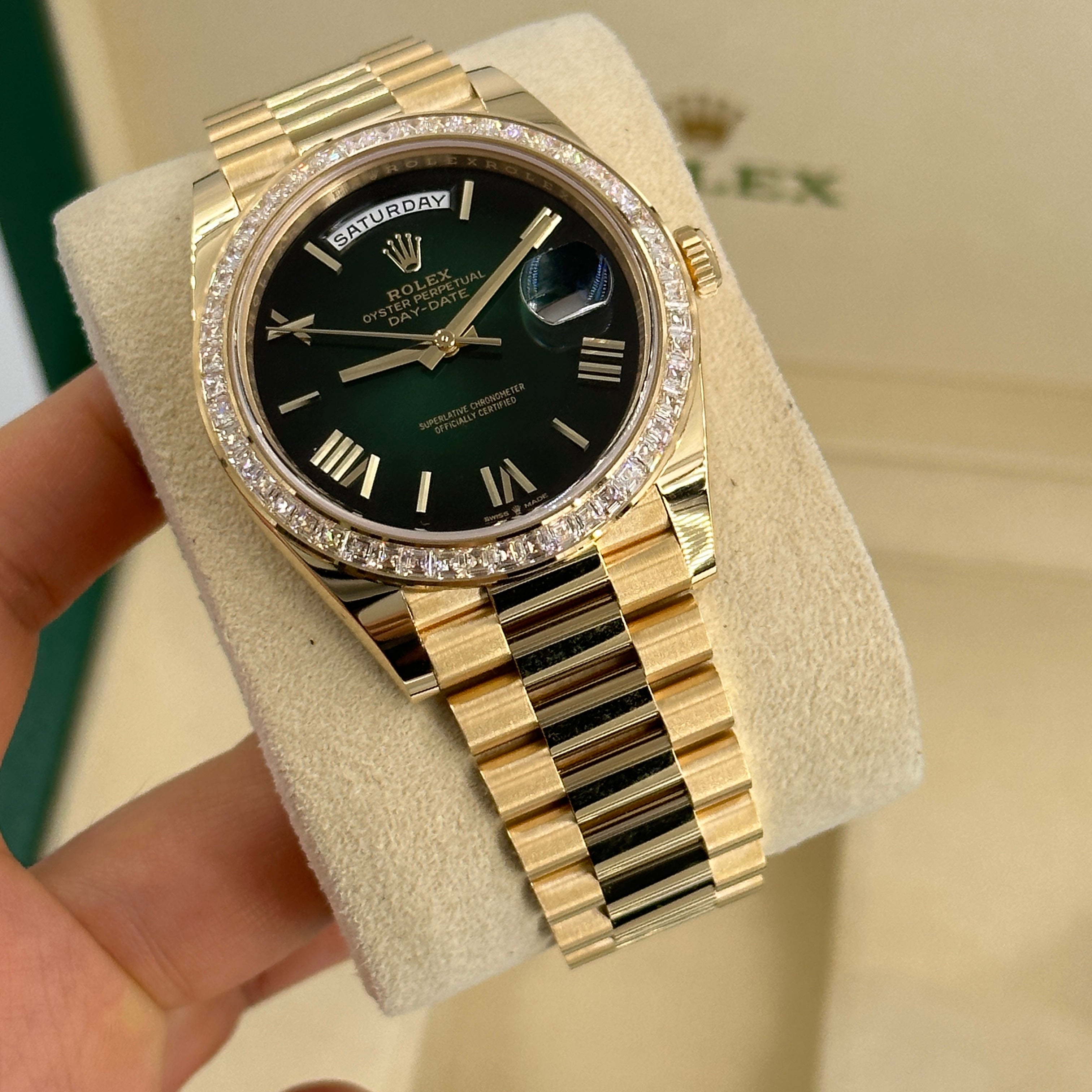 Rolex Day-Date 40 228398TBR GREEN ROMAN OMBRE