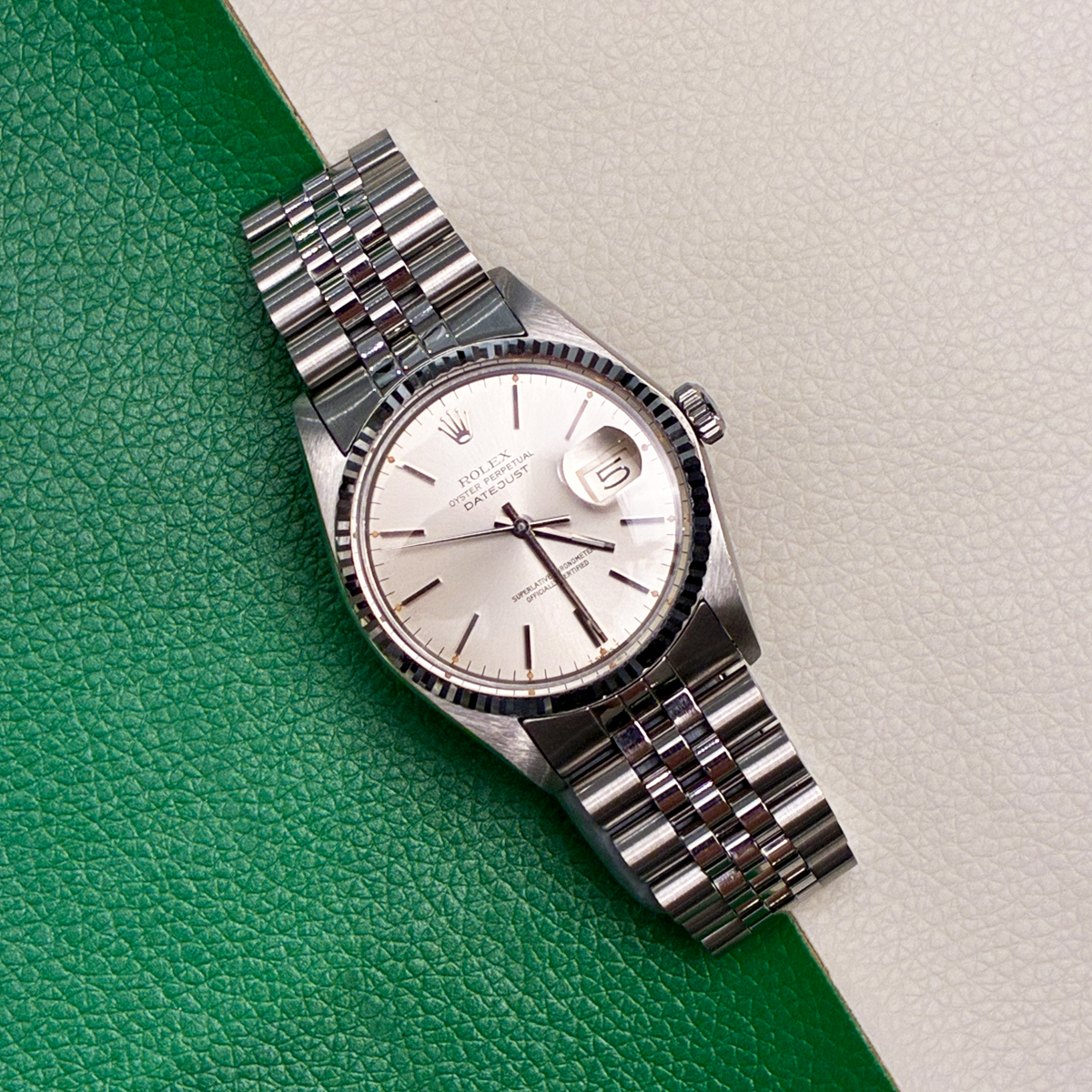 Rolex Datejust 36 16014 Silver Index Jubilee Full Set-AAG
