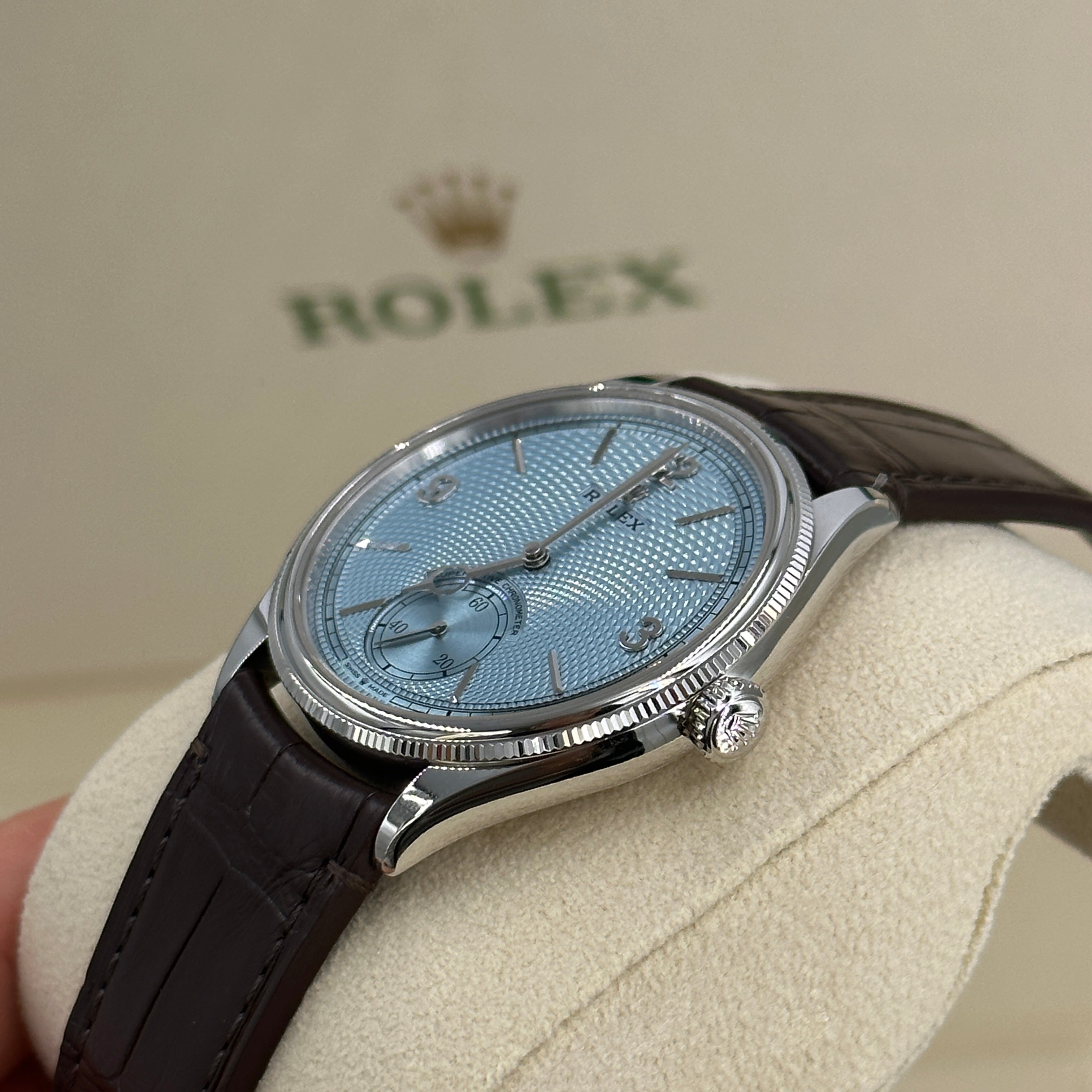 Rolex 1908 Ice Blue Dial Brown Leather Strap M52506-0003 2026