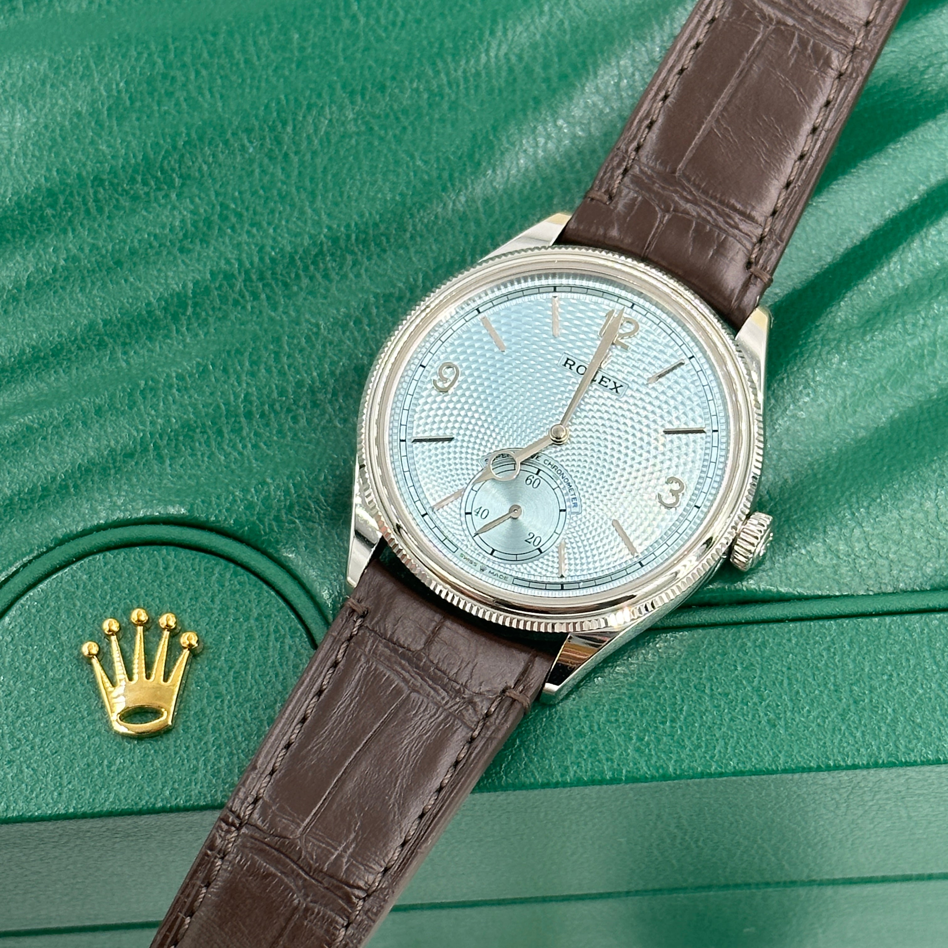 Rolex 1908 Ice Blue Dial Brown Leather Strap M52506-0003 2026