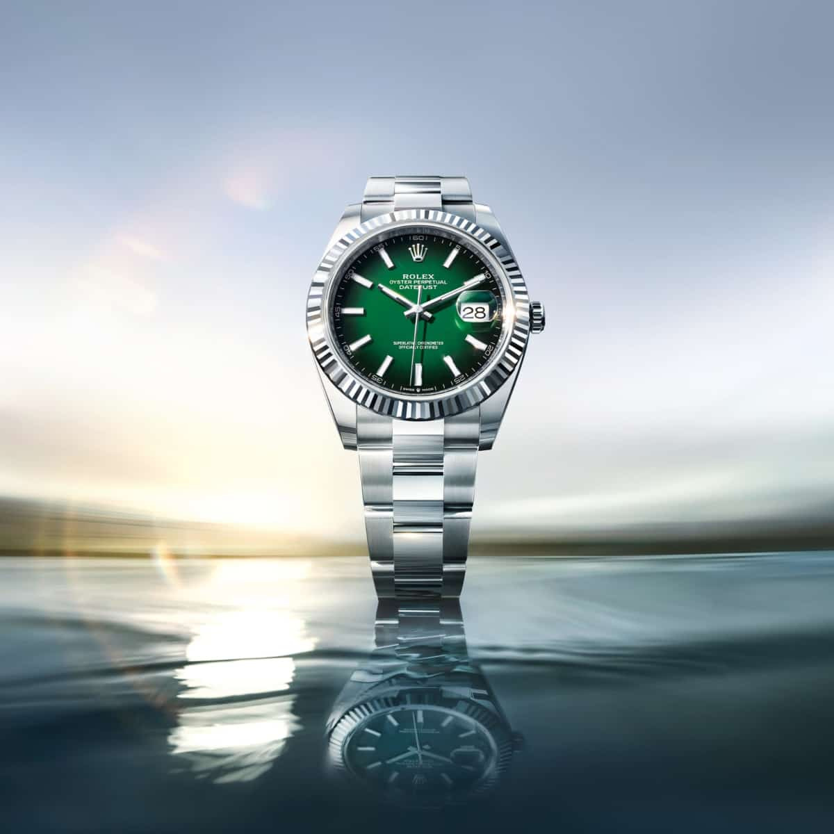 Oyster Perpetual Datejust 41 White Gold Steel Edition with Gradient Green Paint Finish