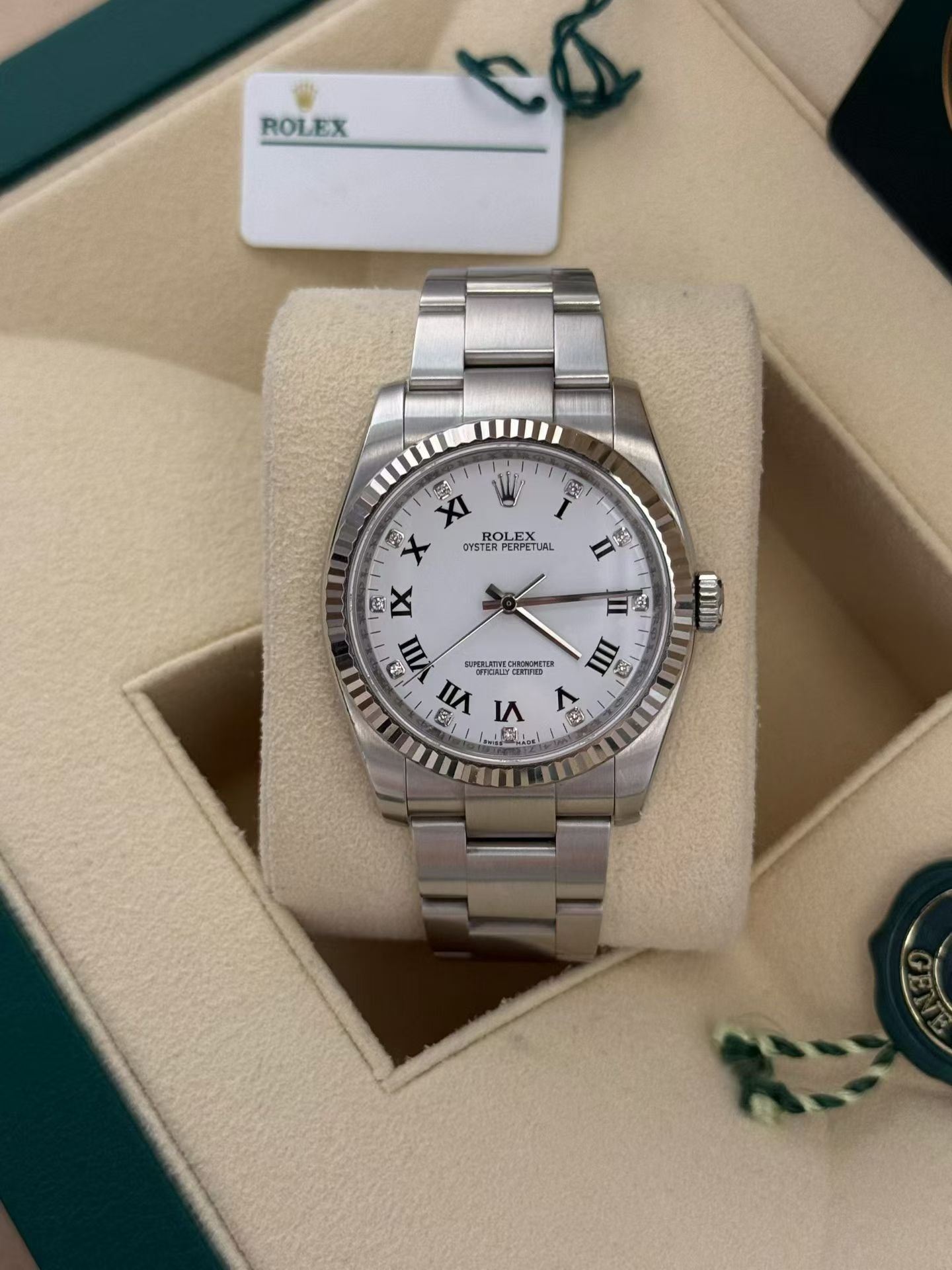 rolex 116034 white roman diamond oyster links
