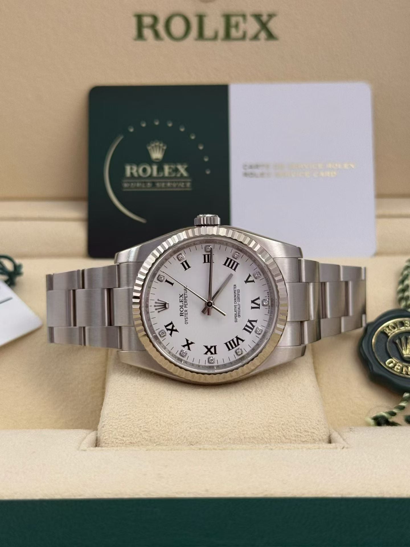 rolex 116034 white roman diamond oyster links