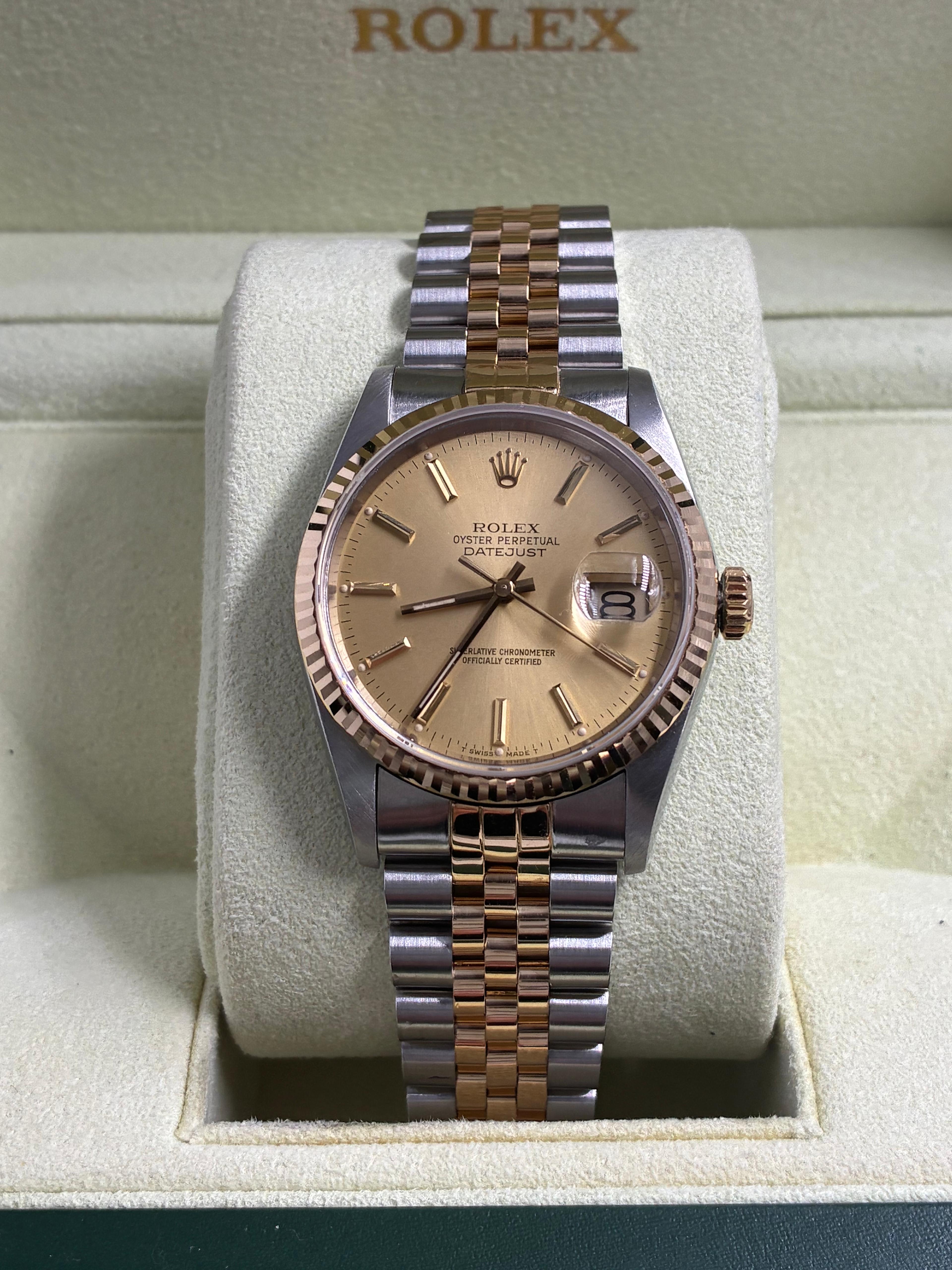 Rolex Datejust 36 16233 Champagne Index Jubilee with Original Paper