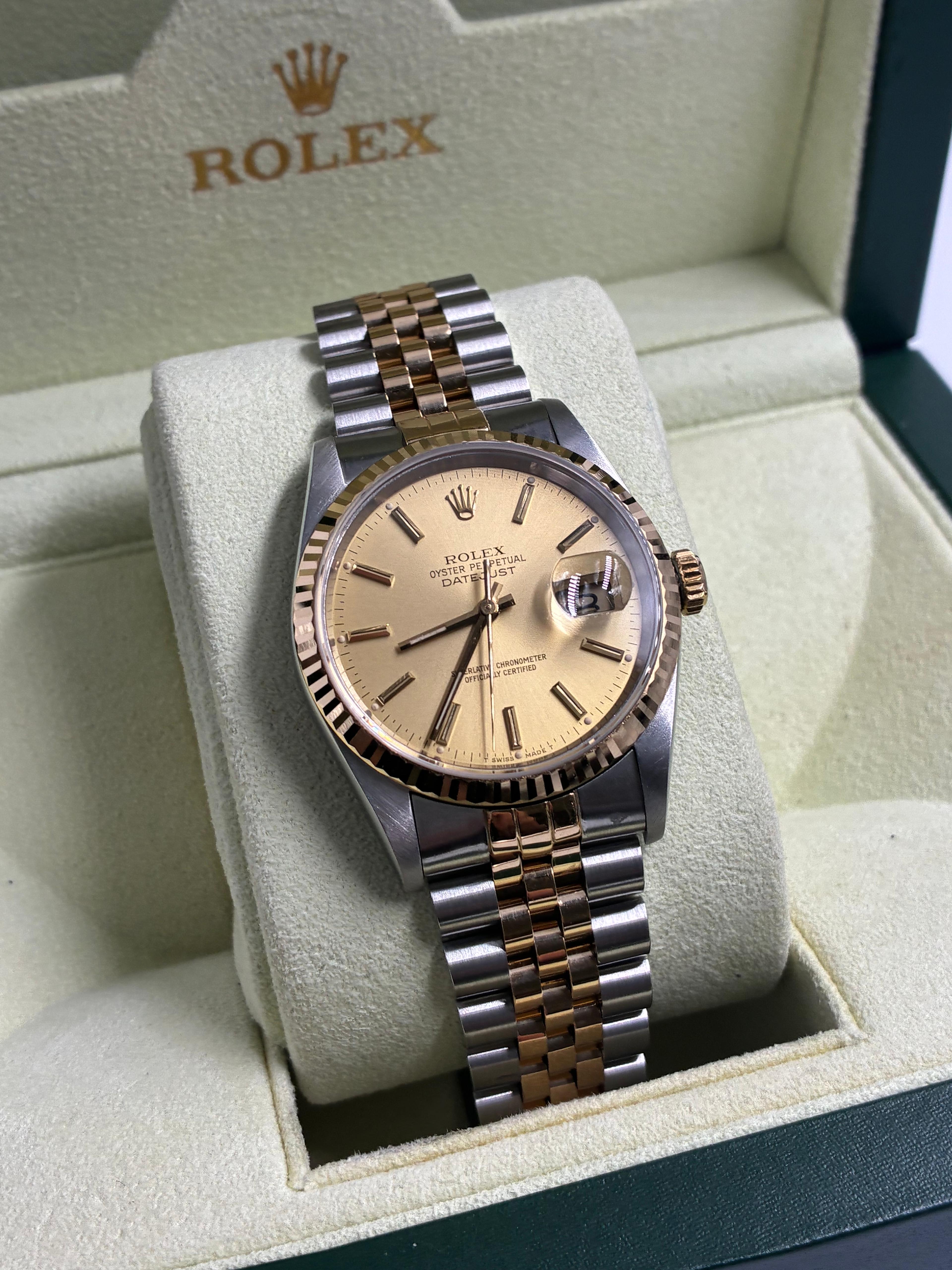 Rolex Datejust 36 16233 Champagne Index Jubilee with Original Paper