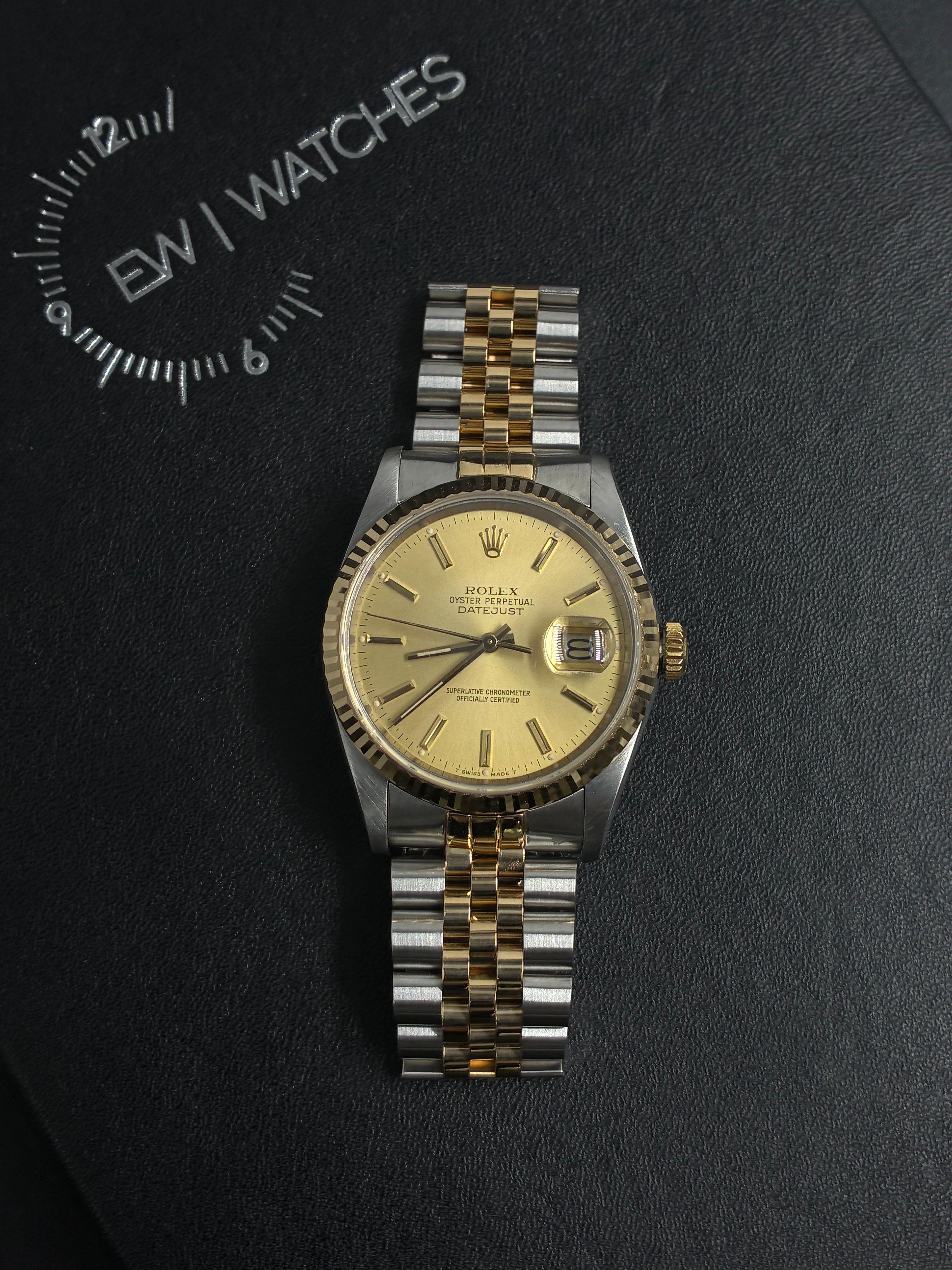 Rolex Datejust 36 16233 Champagne Index Jubilee with Original Paper