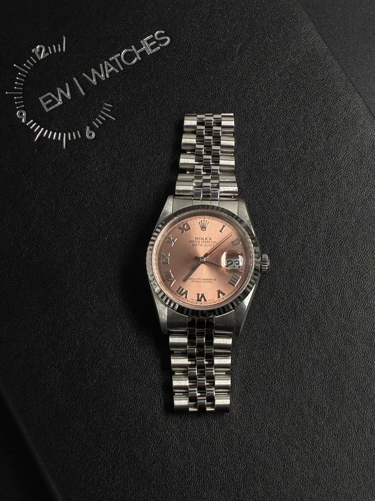 Rolex Datejust 36 16234 Pink Roman Jubilee 1999 with Original Paper