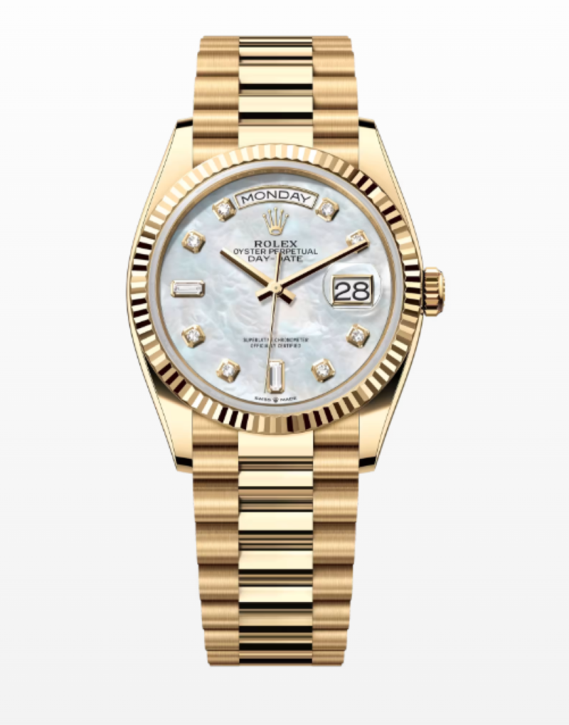 Rolex Day-Date 36 128238 White Mother Of Pearl Diamond Dial 2025