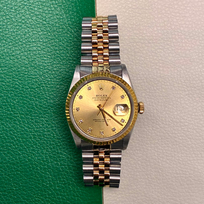 Rolex Datejust 36 16013 Champagne Diamond Jubilee Full Set—AAB