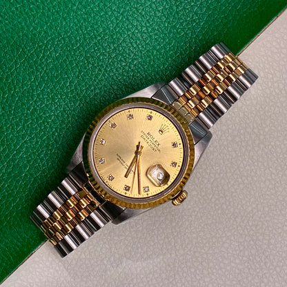 Rolex Datejust 36 16013 Champagne Diamond Jubilee Full Set—AAB
