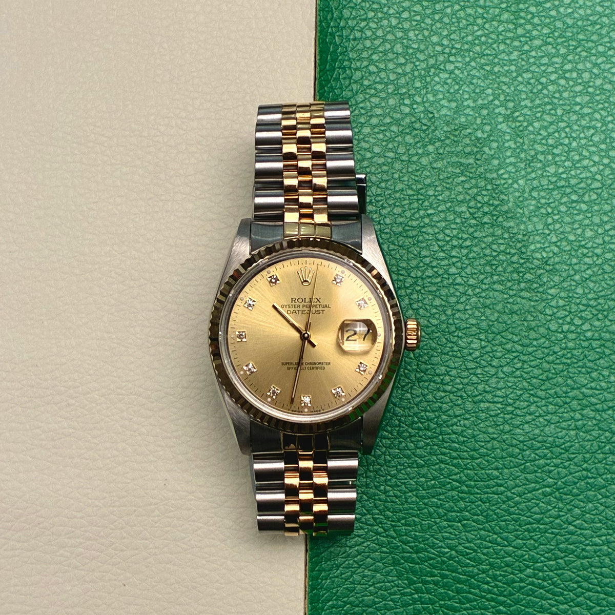 Rolex Datejust 36  16013 Champagne Diamond Jubilee 1986 Full Set-AAD