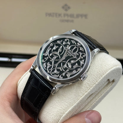 Patek Philippe Calatrava Engraved Black Dial Platinum ref. 5088/100P-001