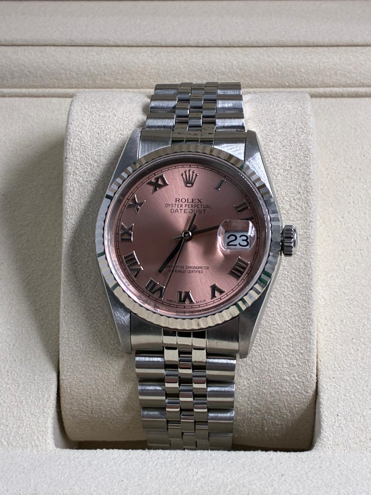 Rolex Datejust 36 16234 Pink Roman Jubilee 1999 with Original Paper