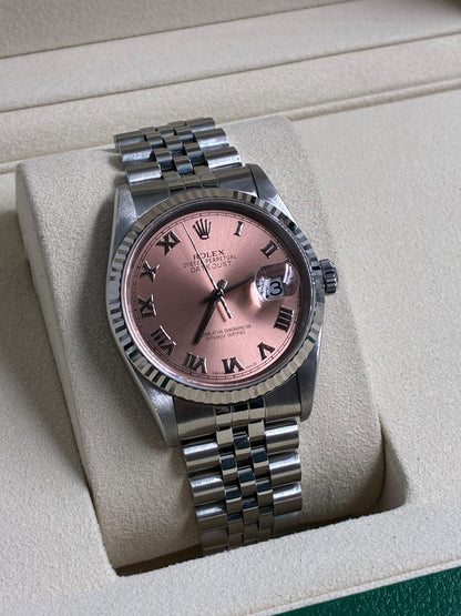 Rolex Datejust 36 16234 Pink Roman Jubilee 1999 with Original Paper