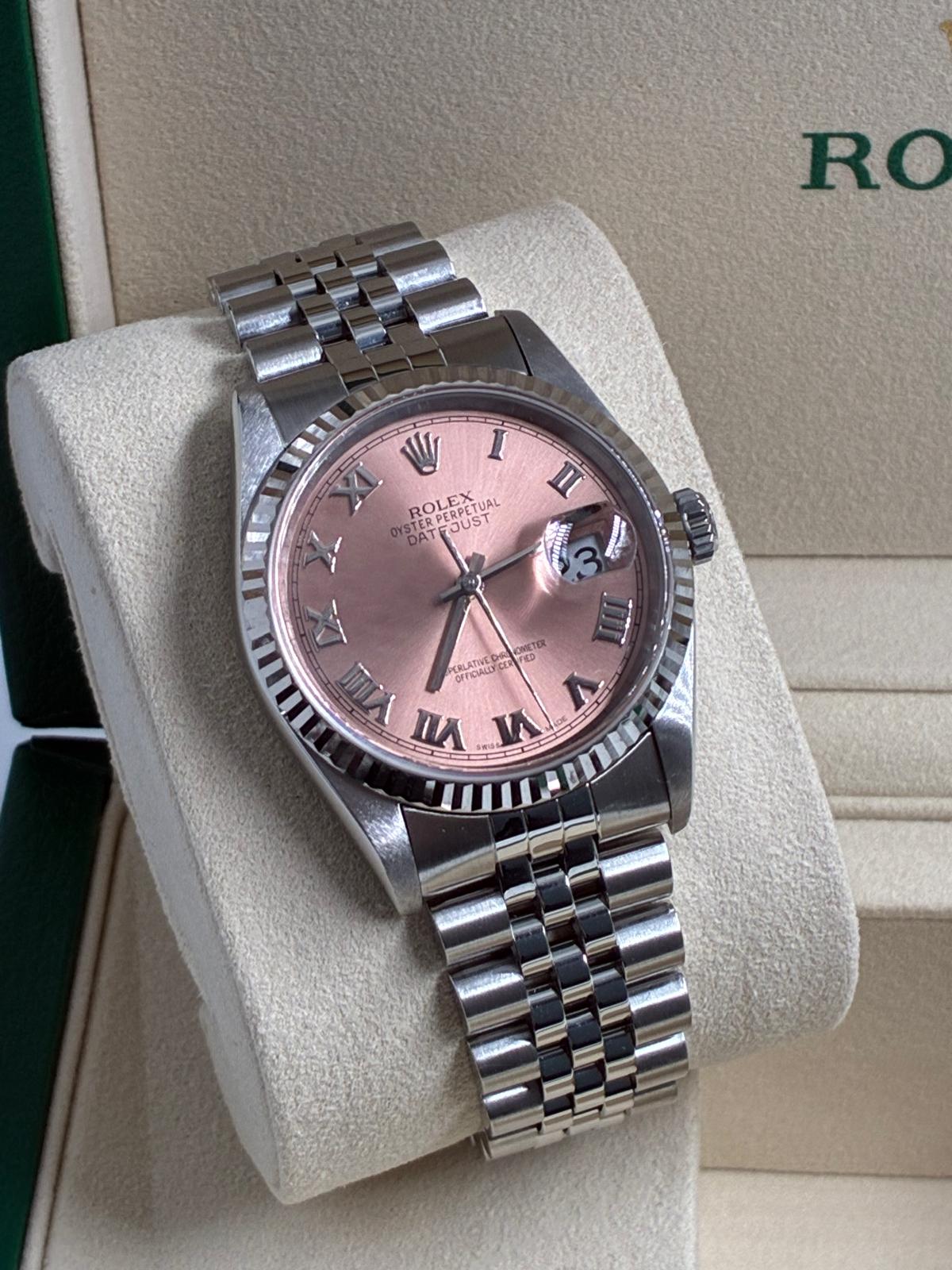Rolex Datejust 36 16234 Pink Roman Jubilee 1999 with Original Paper