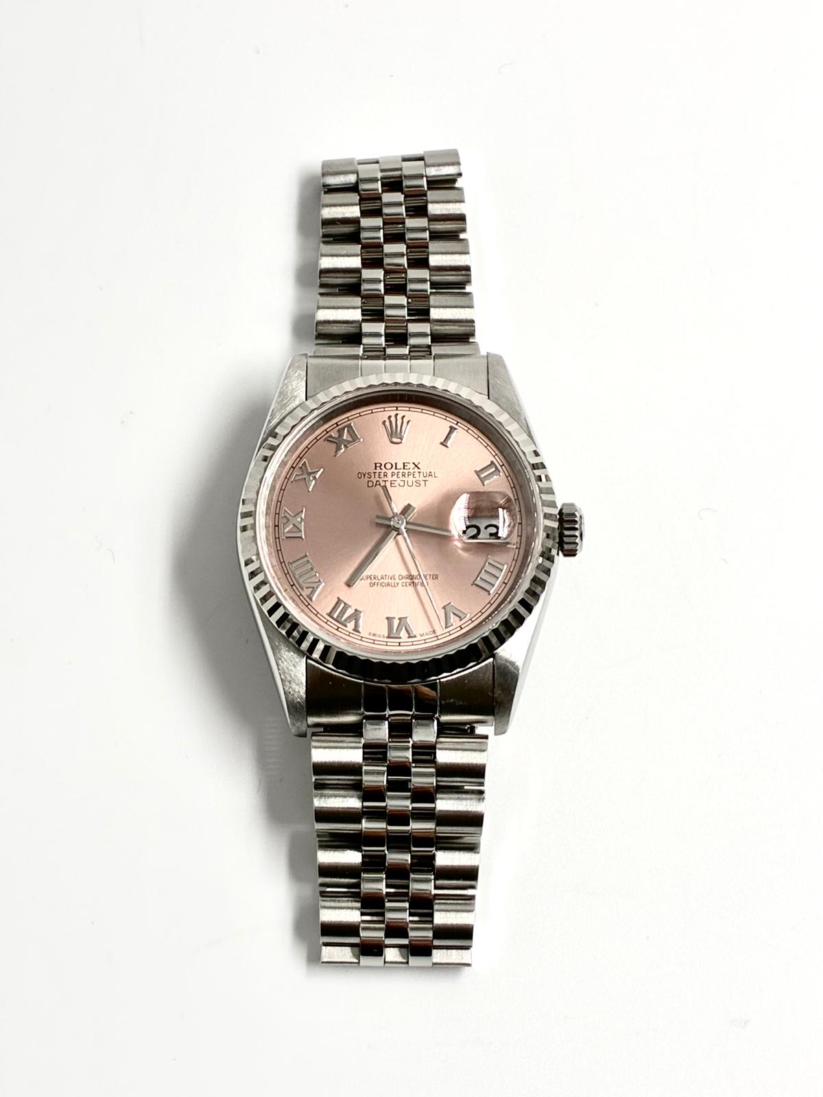 Rolex Datejust 36 16234 Pink Roman Jubilee 1999 with Original Paper